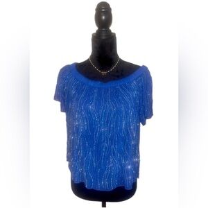 Parker Blue Beaded Blouse- Small
